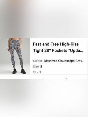 lululemon fast and freeHigh-Rise Print Leggings in Black & gray sz 8 reflective